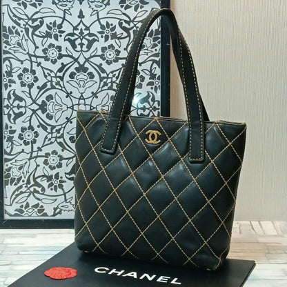 Chanel Wild Stitch Tote Calfskin Black