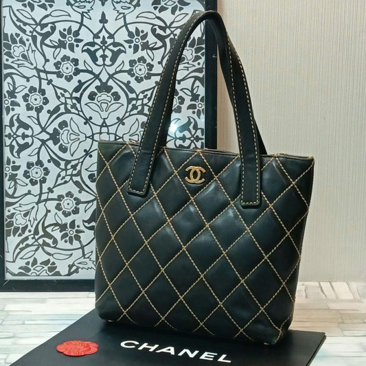 Chanel Wild Stitch Tote Calfskin Black