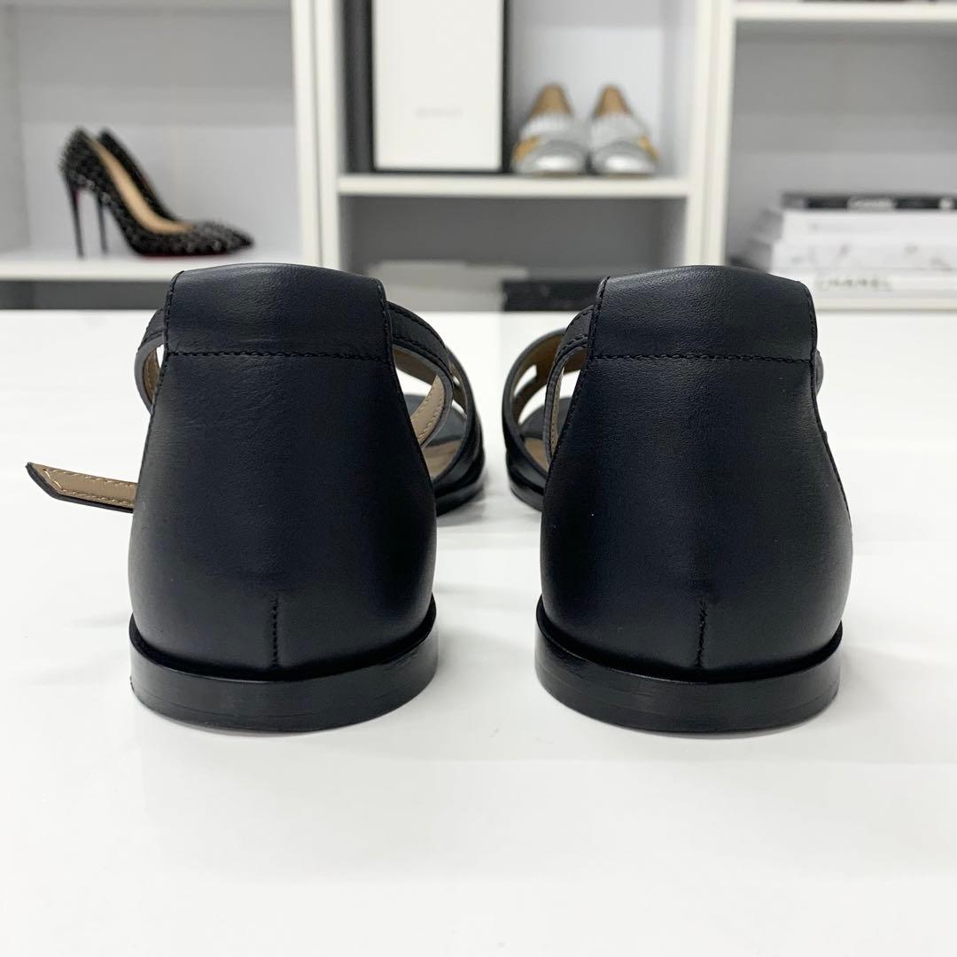 Hermes Santorini Leather Strap Flat Sandals Black — view 5