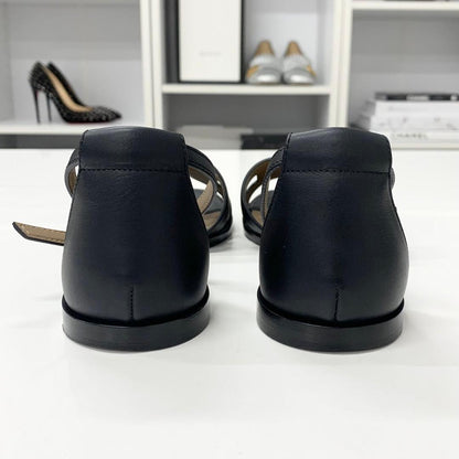 Hermes Santorini Leather Strap Flat Sandals Black — view 5