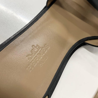 Hermes Santorini Leather Strap Flat Sandals Black — view 7