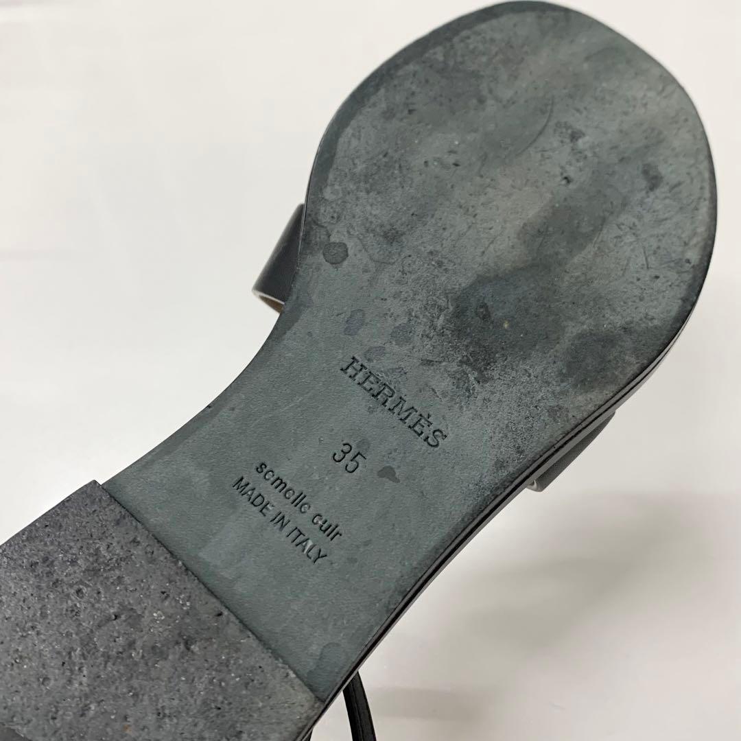 Hermes Santorini Leather Strap Flat Sandals Black — view 8