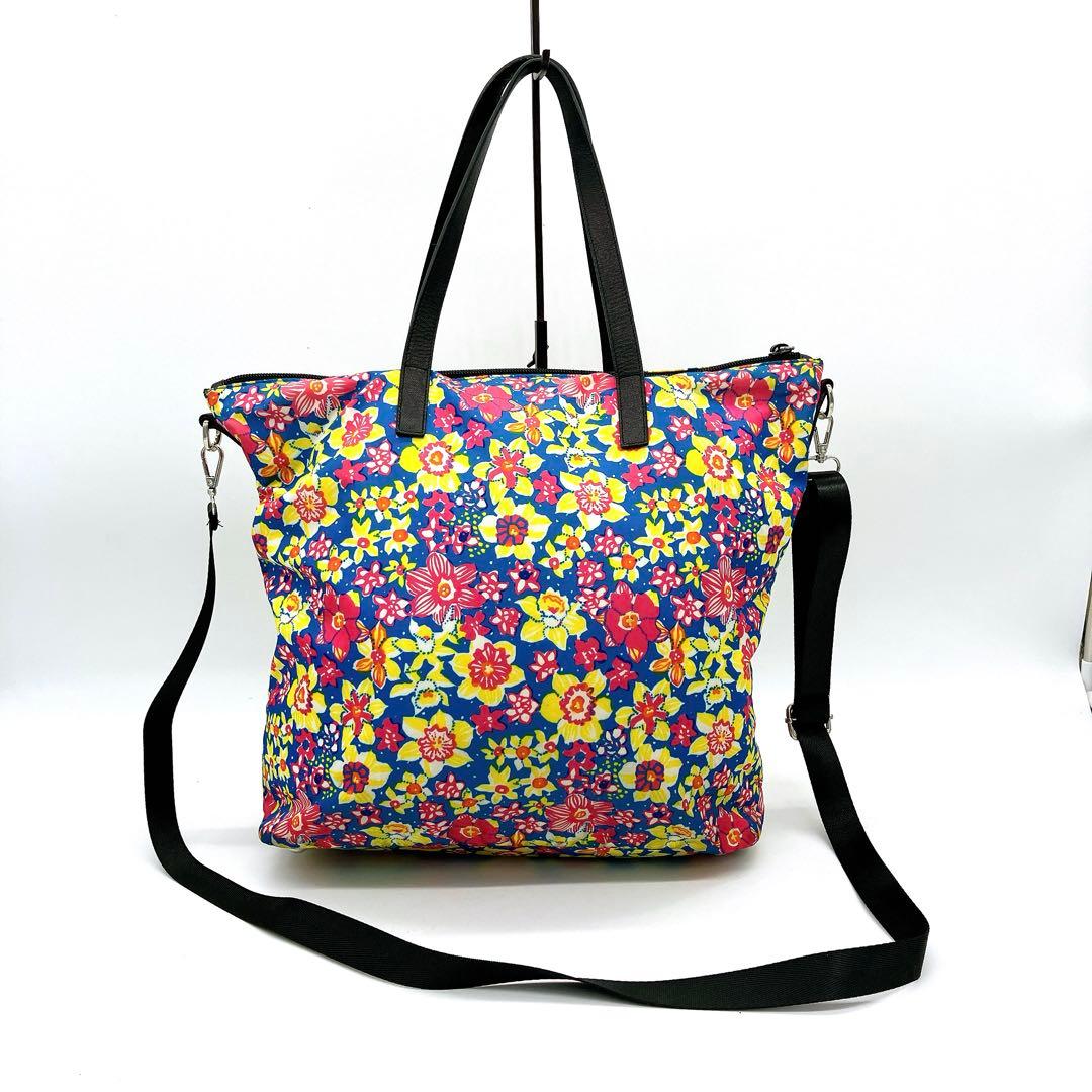 Prada 2-way Bag Floral Print Logo Plate Tote Bag Nylon