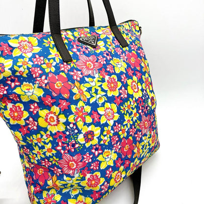 Prada 2-way Bag Floral Print Logo Plate Tote Bag Nylon