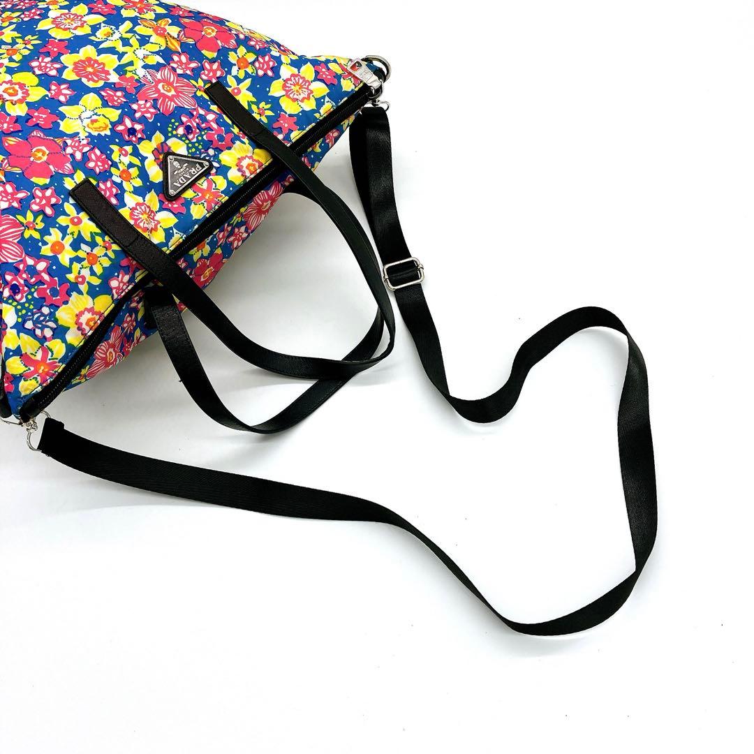 Prada 2-way Bag Floral Print Logo Plate Tote Bag Nylon