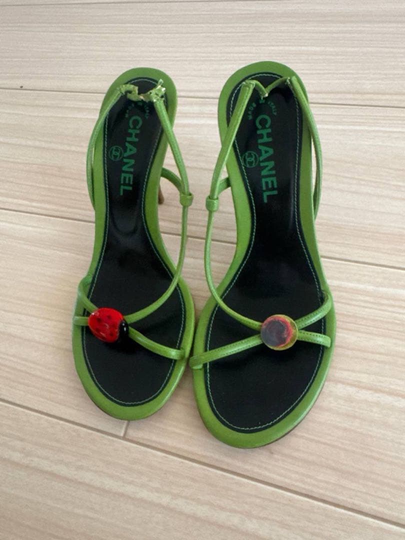 Chanel Ladybug Sandals Green Vintage