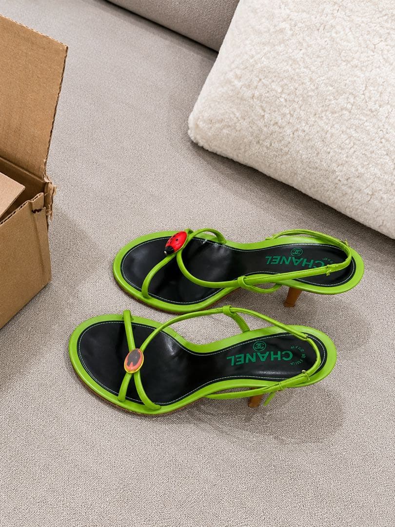 Chanel Ladybug Sandals Green Vintage — view 2