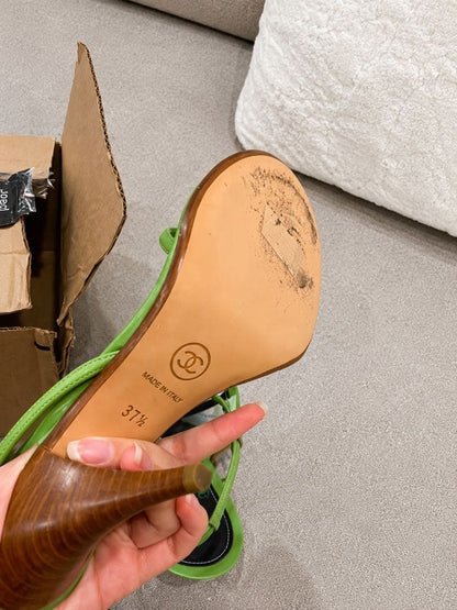 Chanel Ladybug Sandals Green Vintage — view 3