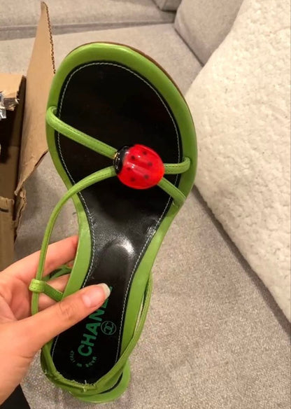 Chanel Ladybug Sandals Green Vintage — view 4