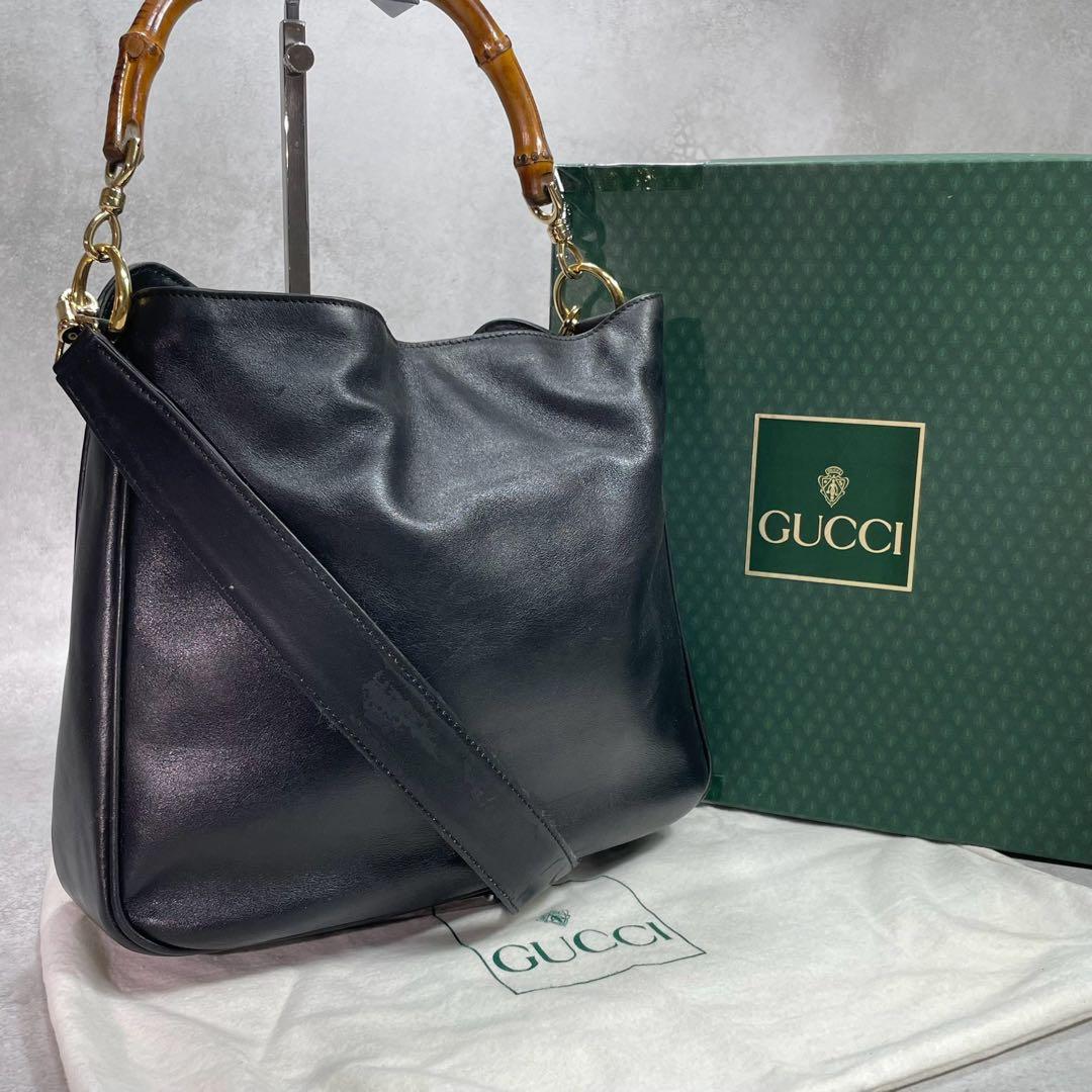 Gucci Shoulder Bag 2-Way Bamboo Black Gold