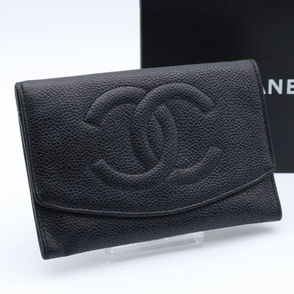 Chanel Jumbo CC Logo Bifold Wallet Caviar Leather Black