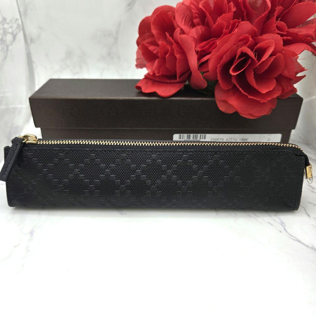 Gucci Pencil Case Diamante Black Leather