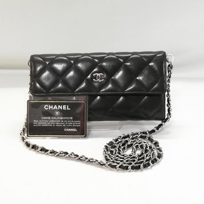 Chanel Lambskin Quilted Wallet Black Silver
