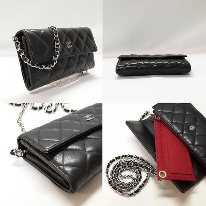 Chanel Lambskin Quilted Wallet Black Silver — view 3