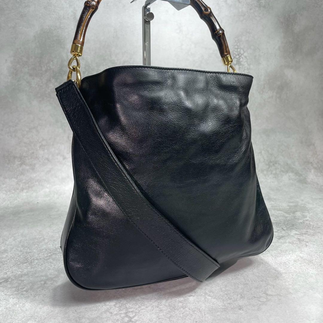 Gucci Shoulder Bag 2-Way Bamboo Black Leather