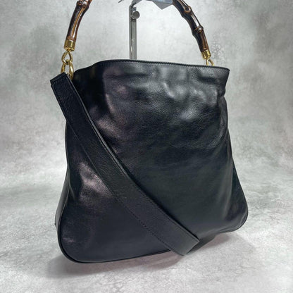 Gucci Shoulder Bag 2-Way Bamboo Black Leather