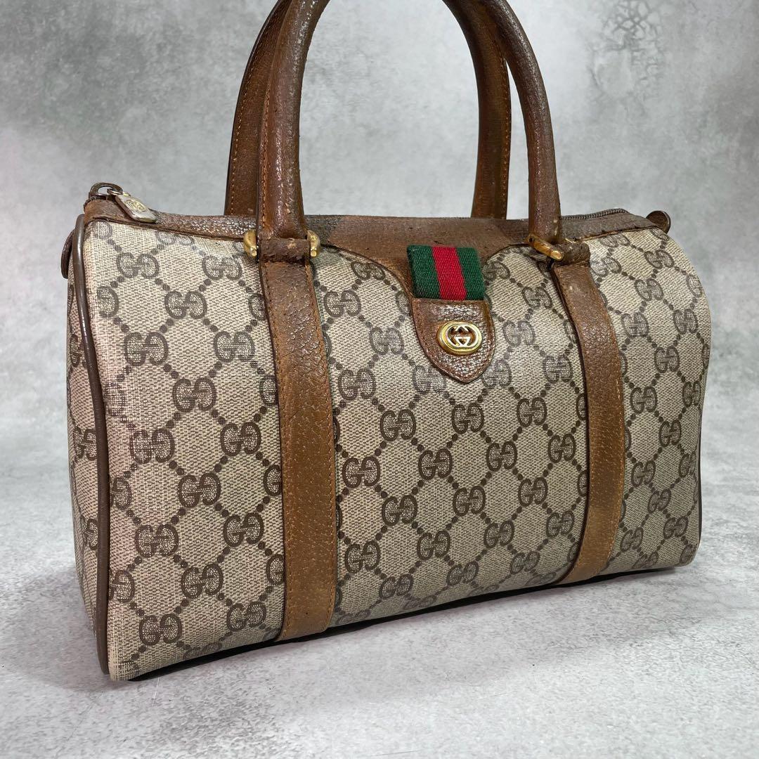Gucci GG Sherry Line Boston Bag Brown Leather Logo