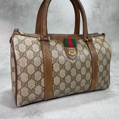Gucci GG Sherry Line Boston Bag Brown Leather Logo