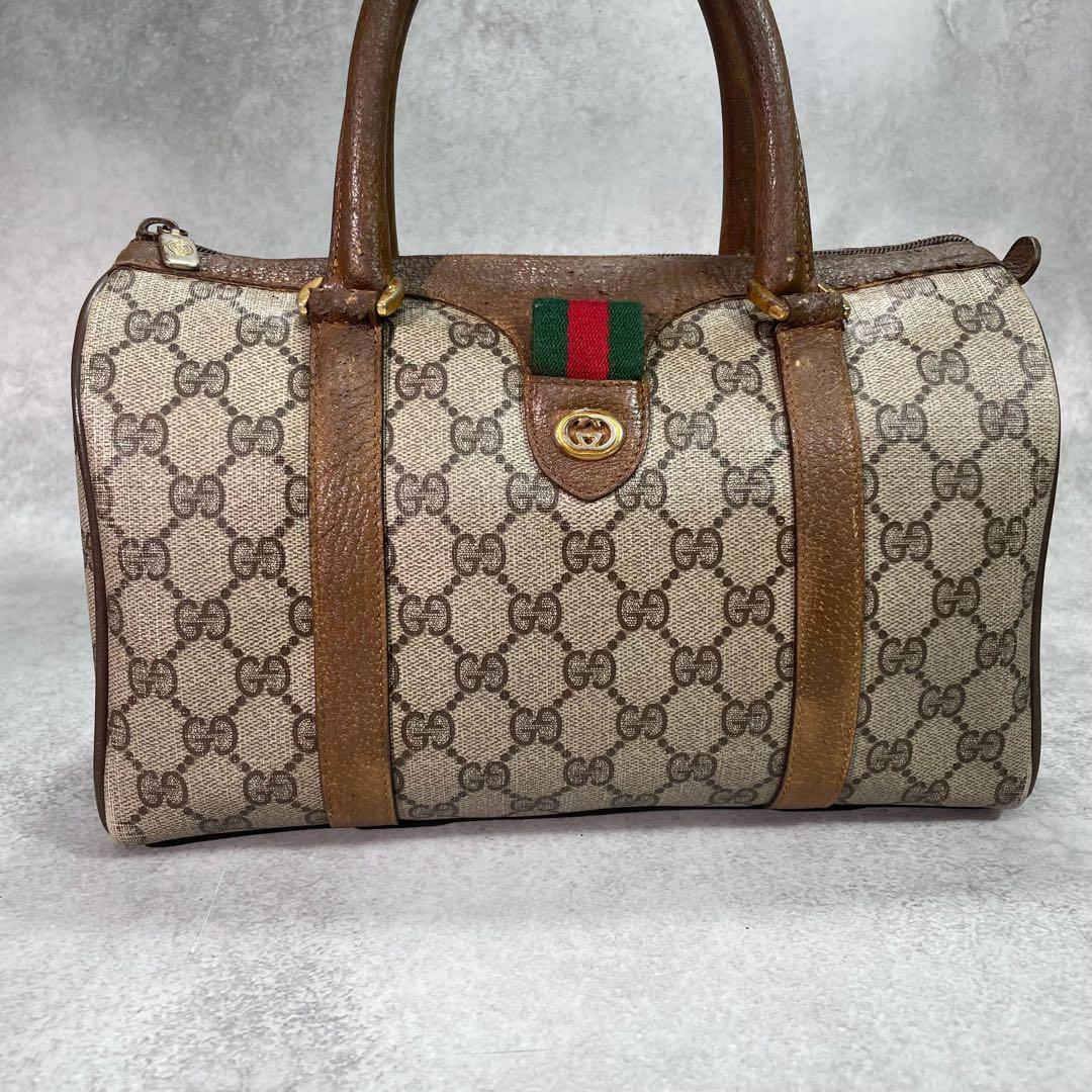 Gucci GG Sherry Line Boston Bag Brown Leather Logo — view 2