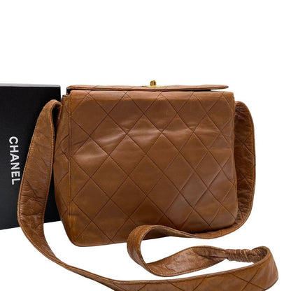 Chanel Lambskin Quilted Shoulder Bag CC Logo Brown