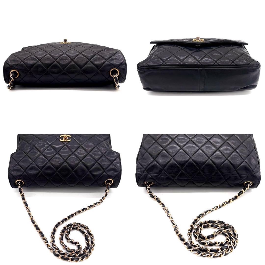 Chanel Quilted Chain Shoulder Bag Lambskin Black CC Logo — view 6