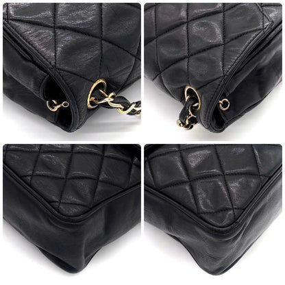 Chanel Quilted Chain Shoulder Bag Lambskin Black CC Logo — view 7