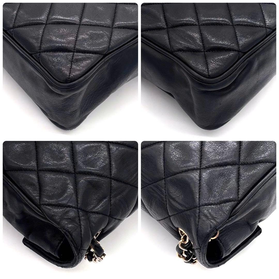 Chanel Quilted Chain Shoulder Bag Lambskin Black CC Logo — view 8