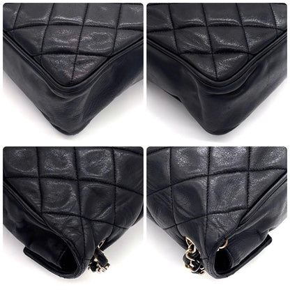 Chanel Quilted Chain Shoulder Bag Lambskin Black CC Logo — view 8