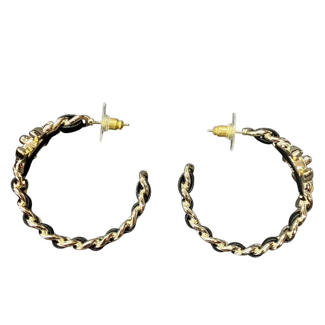 Chanel Chain Leather Turnlock Hoop Earrings I_129