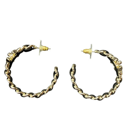 Chanel Chain Leather Turnlock Hoop Earrings I_129