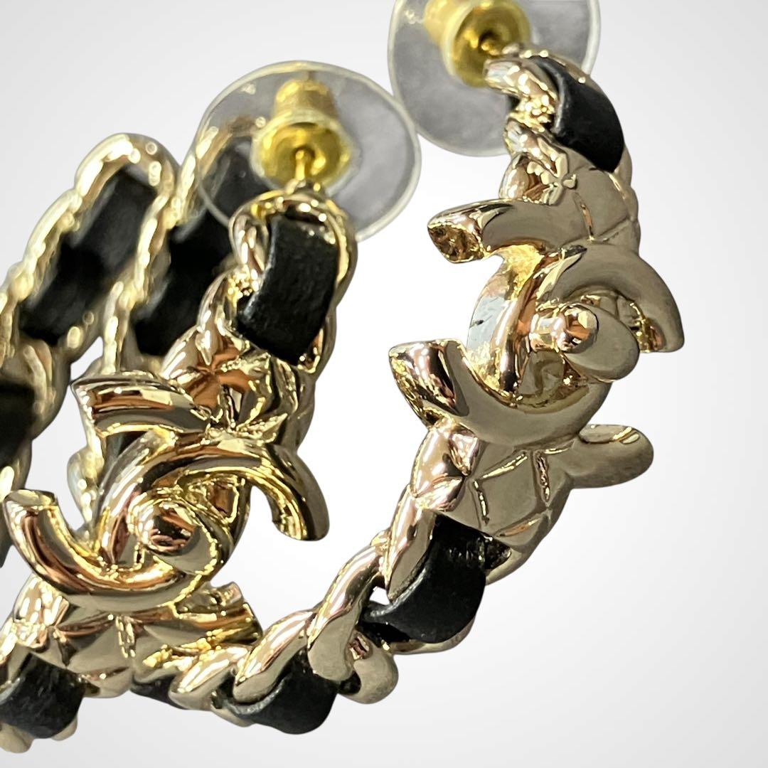 Chanel Chain Leather Turnlock Hoop Earrings I_129