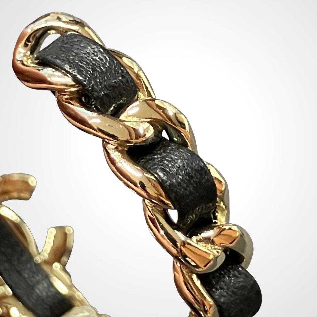 Chanel Chain Leather Turnlock Hoop Earrings I_129