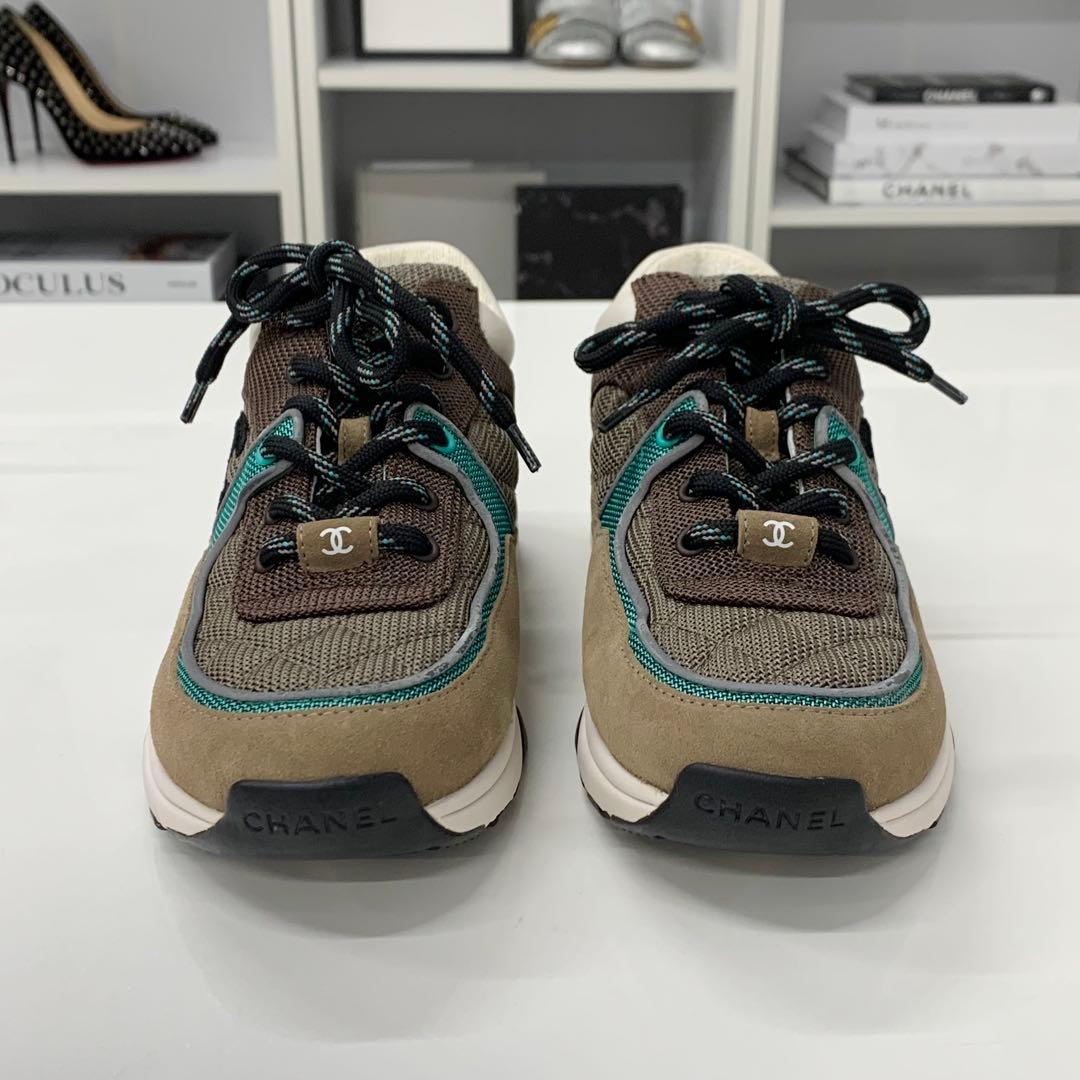 Chanel CC Logo Mesh Suede Leather Sneakers Brown — view 4