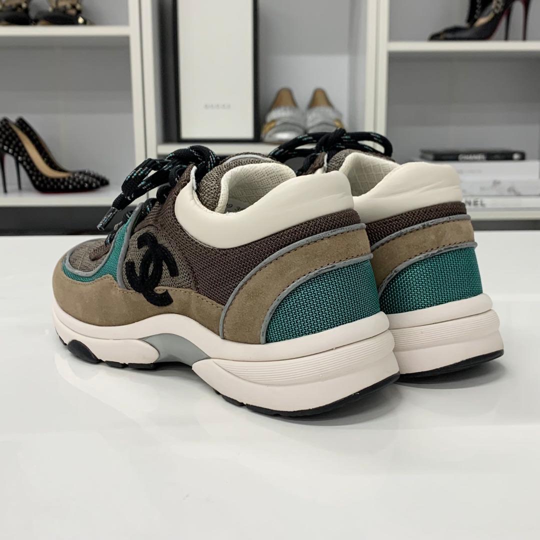 Chanel CC Logo Mesh Suede Leather Sneakers Brown — view 5