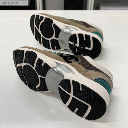 Chanel CC Logo Mesh Suede Leather Sneakers Brown — view 7