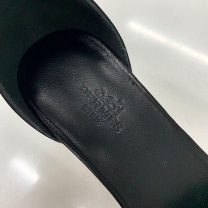 Hermes Elda Leather Wedge Sole Strap Sandals Black — view 8
