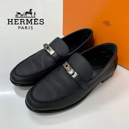 Hermes Destin Leather Kelly Loafers Black