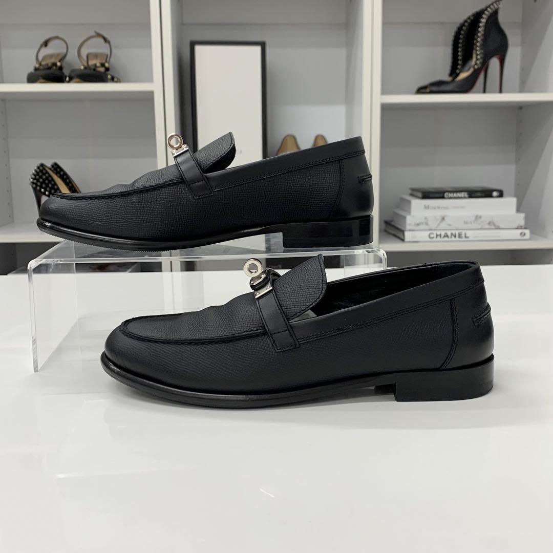 Hermes Destin Leather Kelly Loafers Black — view 3