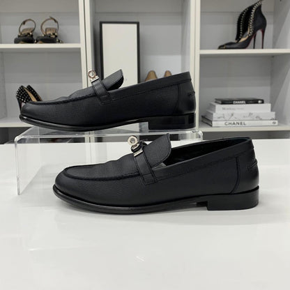 Hermes Destin Leather Kelly Loafers Black — view 3
