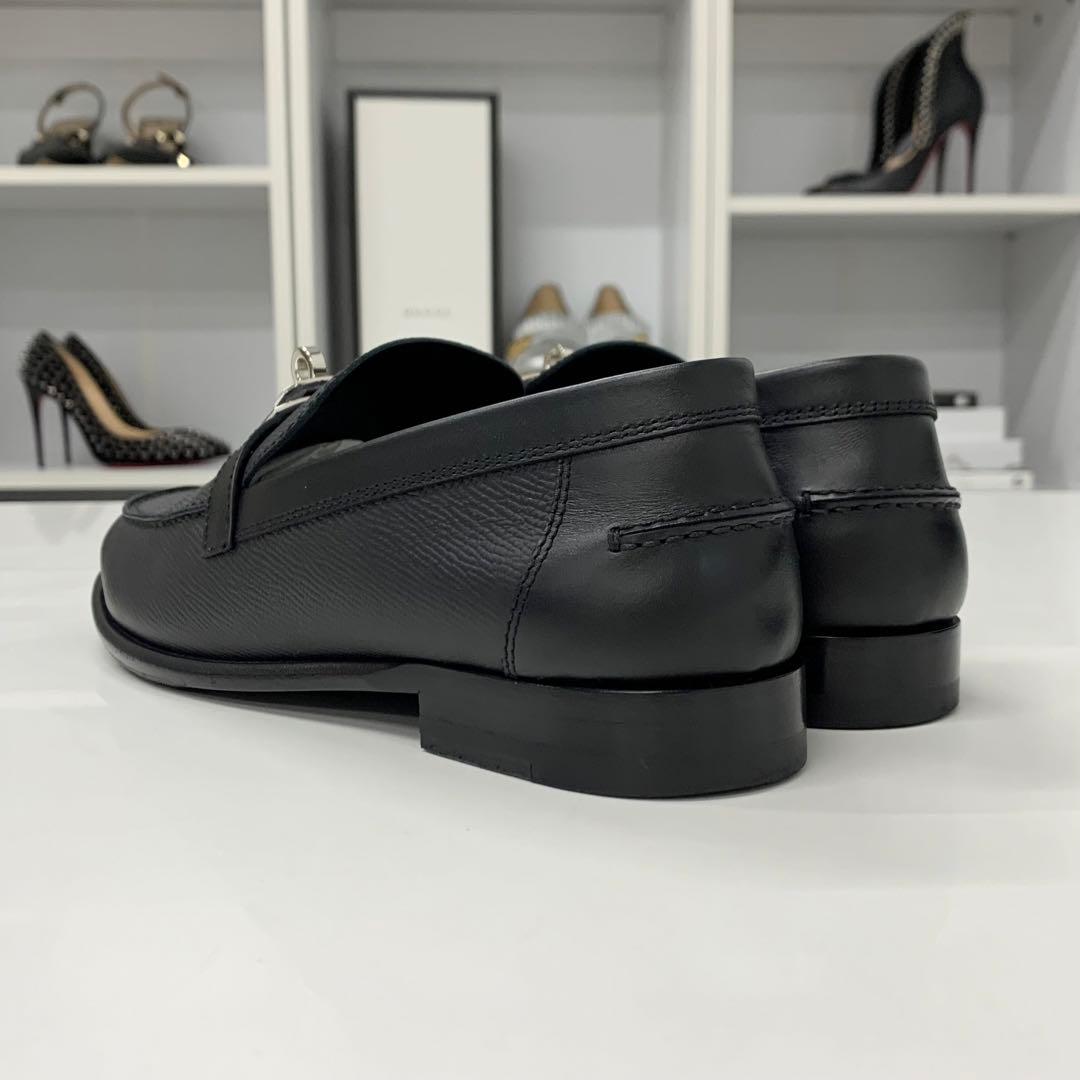 Hermes Destin Leather Kelly Loafers Black — view 4