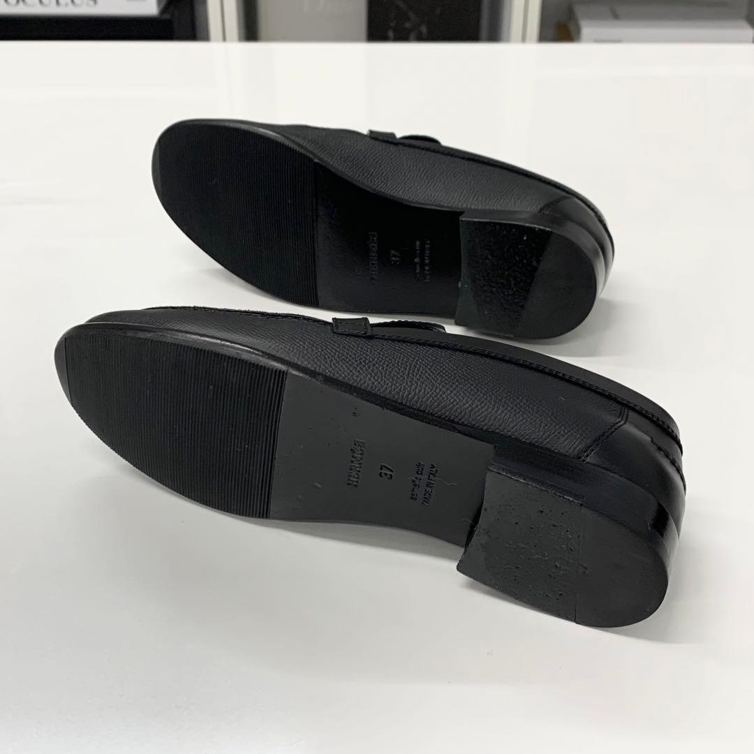 Hermes Destin Leather Kelly Loafers Black — view 6