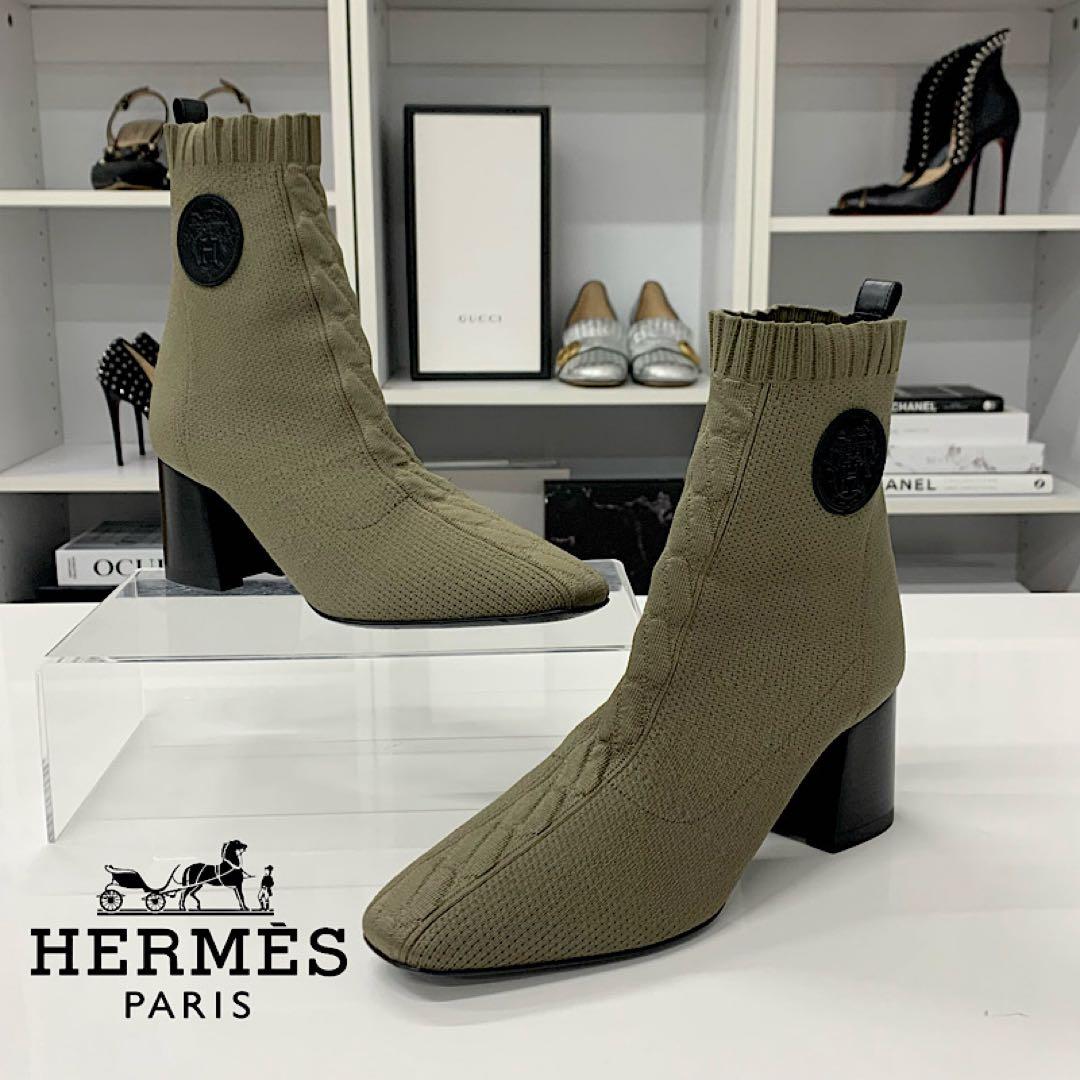 Hermes Vert 60 Fabric Leather Ex-Libris Boots