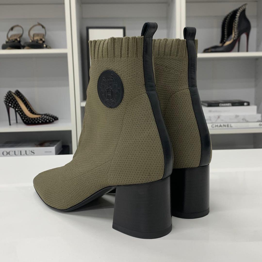 Hermes Vert 60 Fabric Leather Ex-Libris Boots — view 5