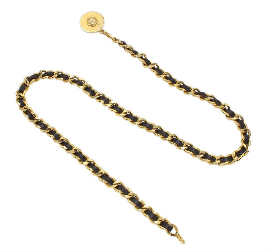 Chanel Camellia Motif Leather Chain Belt