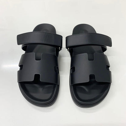 Hermes Chypre Leather Velcro Strap Flat Sandals — view 2