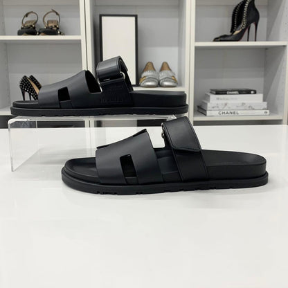Hermes Chypre Leather Velcro Strap Flat Sandals — view 3