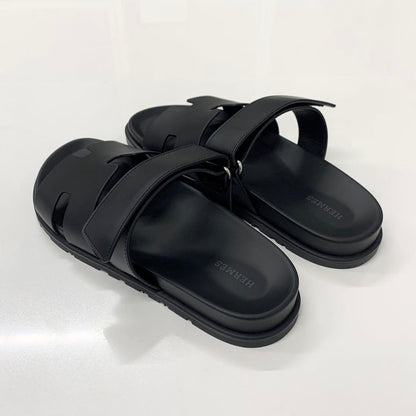 Hermes Chypre Leather Velcro Strap Flat Sandals — view 4