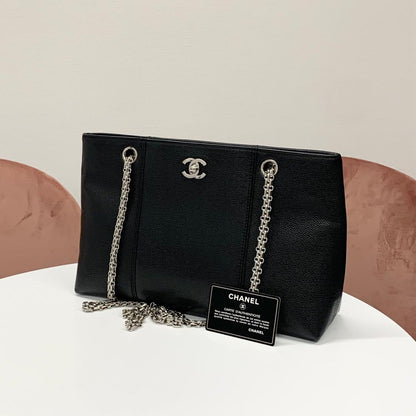 Chanel Caviar Leather CC Logo Chain Tote Black