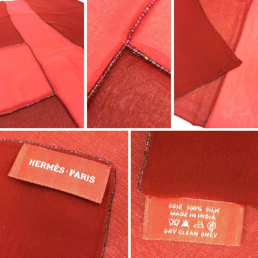 Hermes Scarf Muslin H Beaded Embroidery Shawl Unused Aq9223