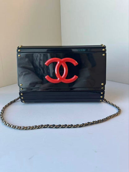 Chanel Acrylic Flap Bag Black Red CC